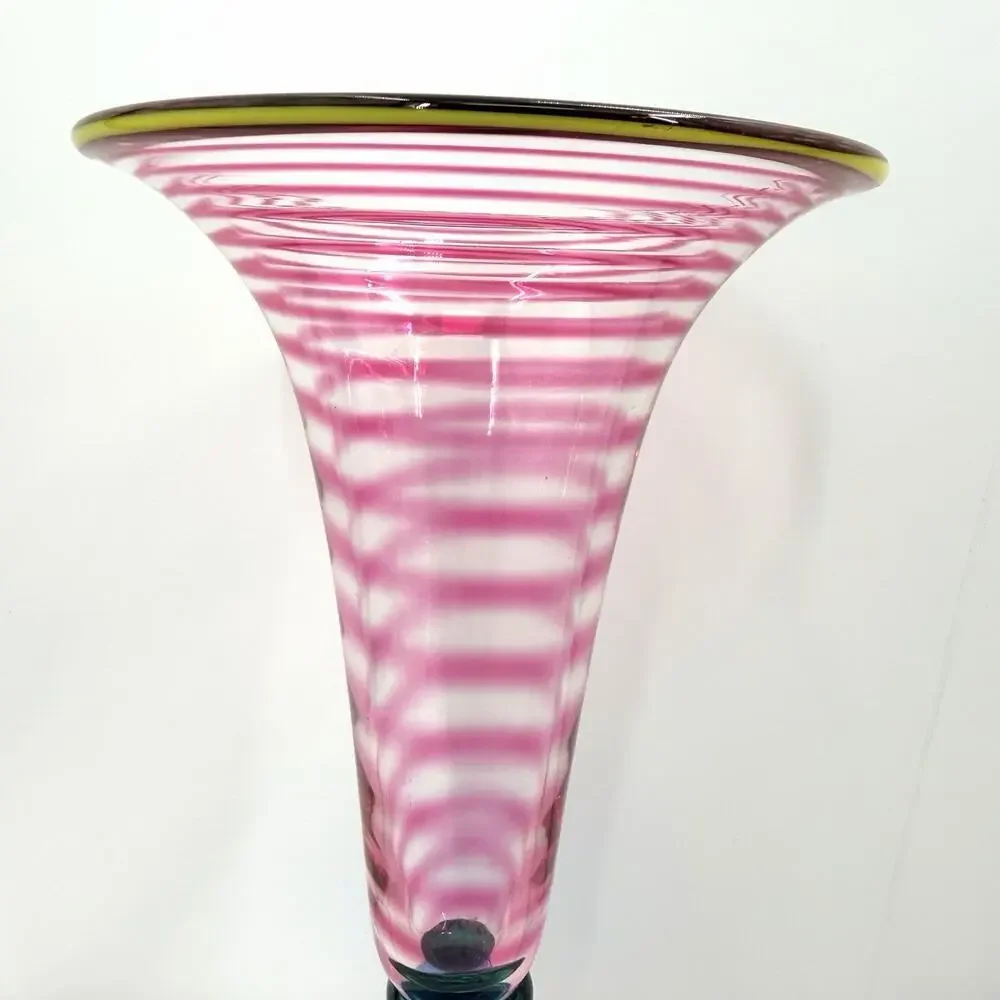 Vintage Colorful Murano Style Studio Art Glass Hand Blown Pedestal Vase 11.25